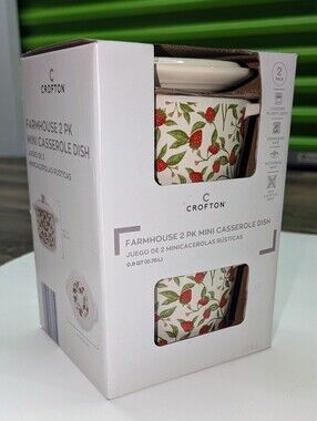 Crofton Strawberry Print Mini Casserole Dishes - New, Orig. Box;White,Red,&Green
